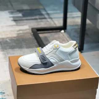 Burberry Knight White Gray Midsole Mixed-Material Upper Chunky Sneakers