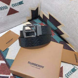 Burberry Monogram Embossed Black Leather Belt