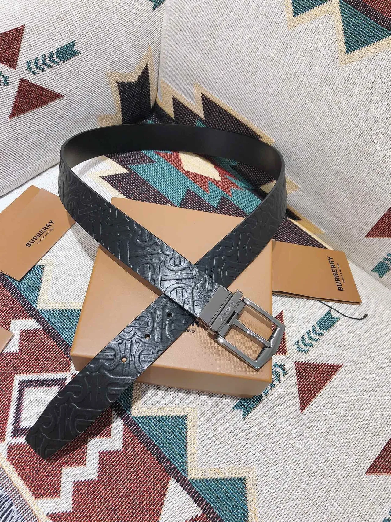 Burberry Monogram Embossed Black Leather Belt 3