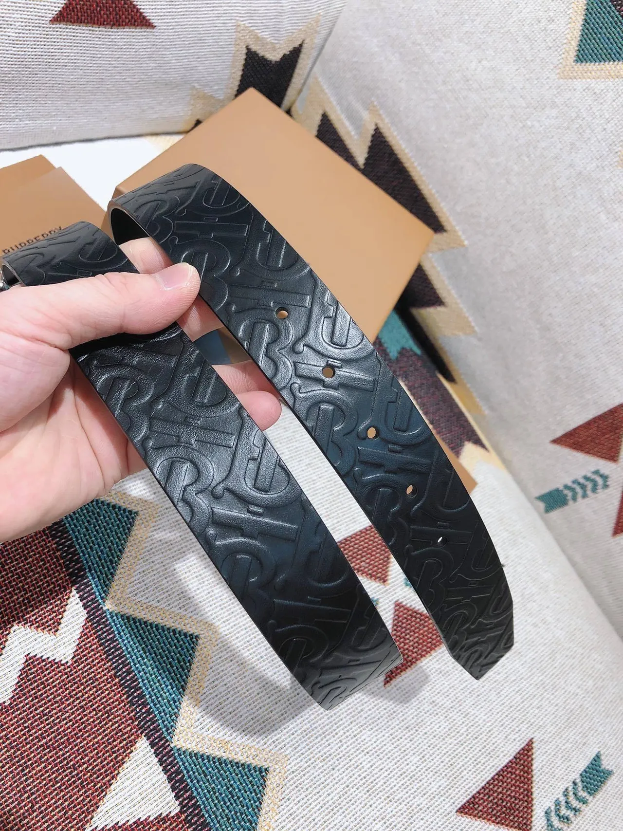 Burberry Monogram Embossed Black Leather Belt 4