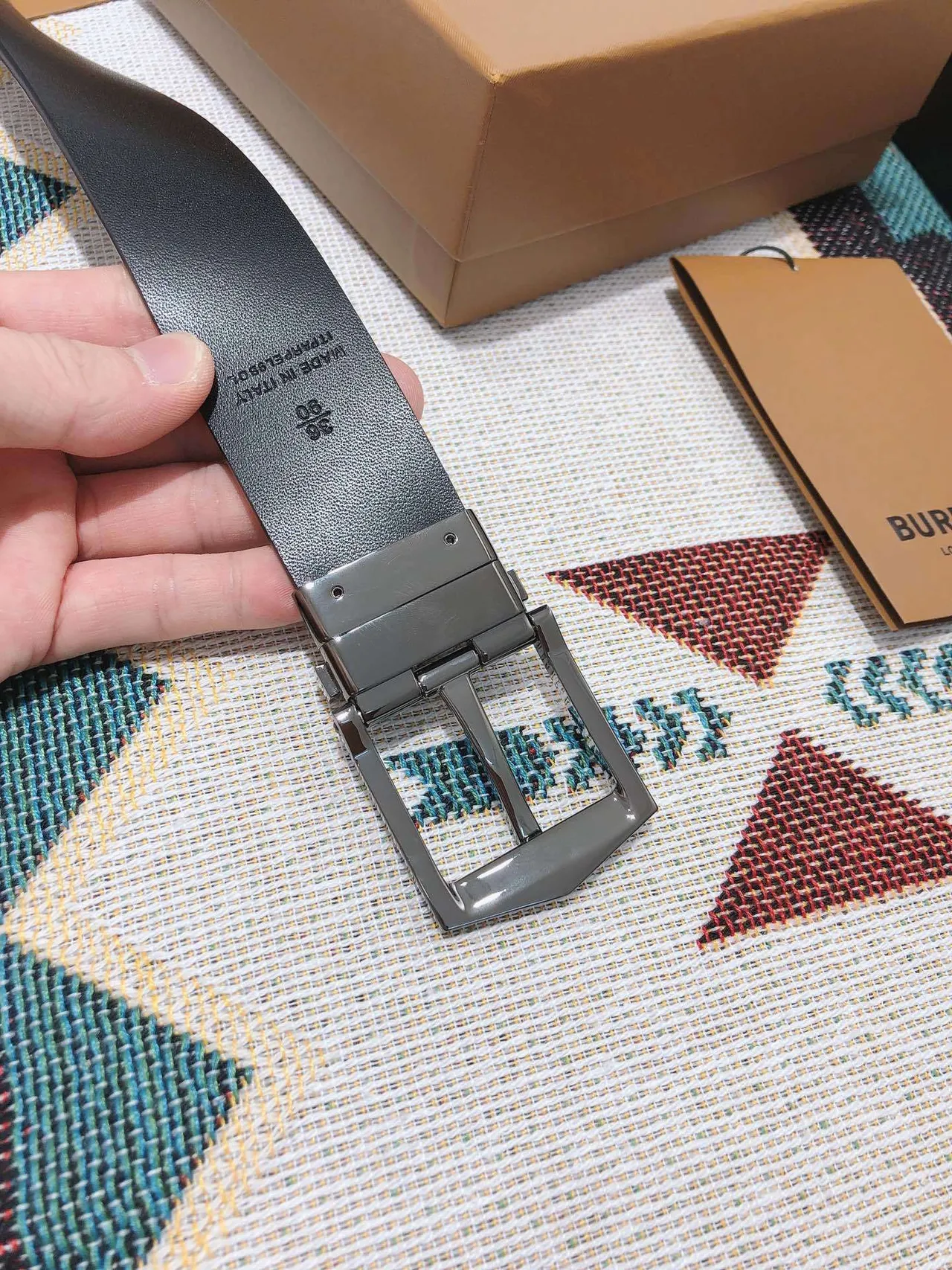 Burberry Monogram Embossed Black Leather Belt 5
