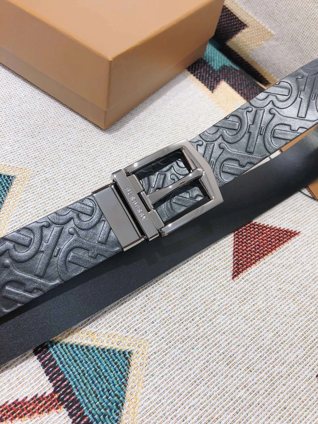 Burberry Monogram Embossed Black Leather Belt 7