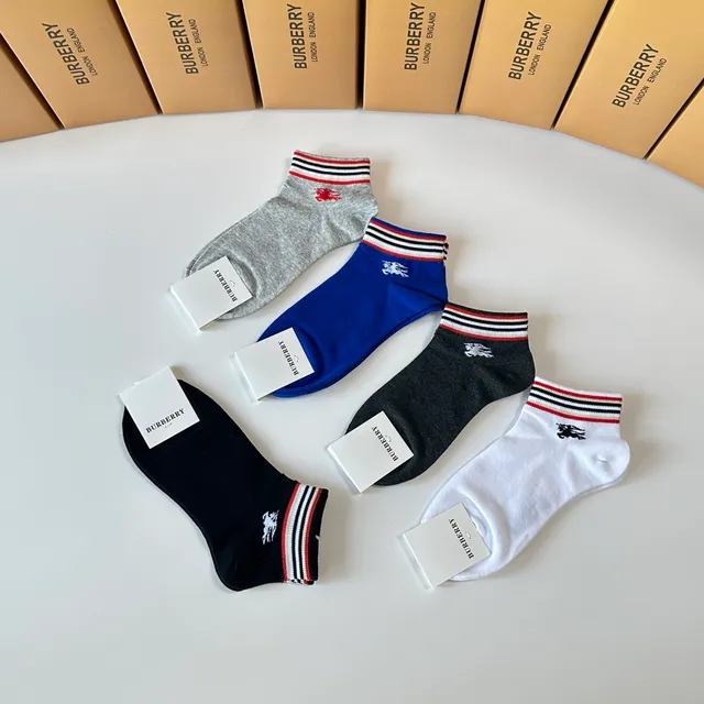 Burberry Multicolor Ribbed Striped Cuff Embroidered Equestrian Knight Logo Socks 6