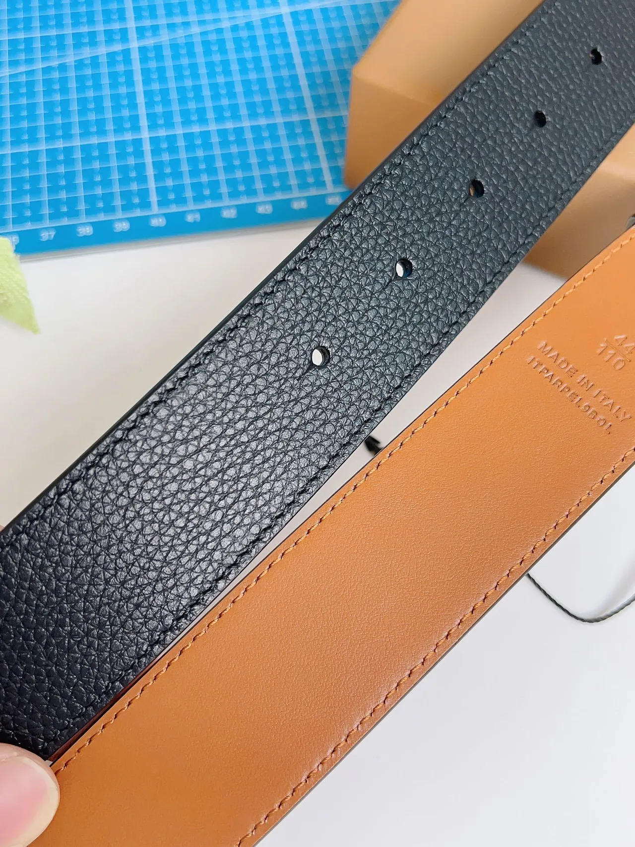 Burberry Reversible Buckle Black Pebbled Leather Belt 5