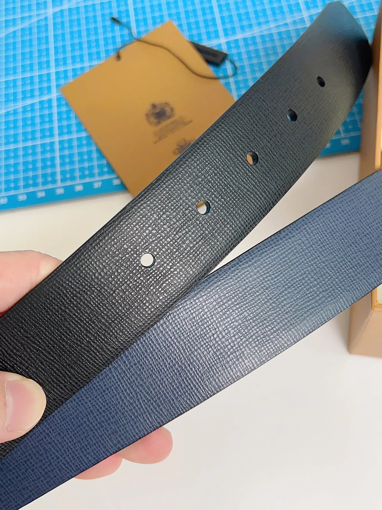 Burberry Reversible Buckle Black Textured Leather Belt 5