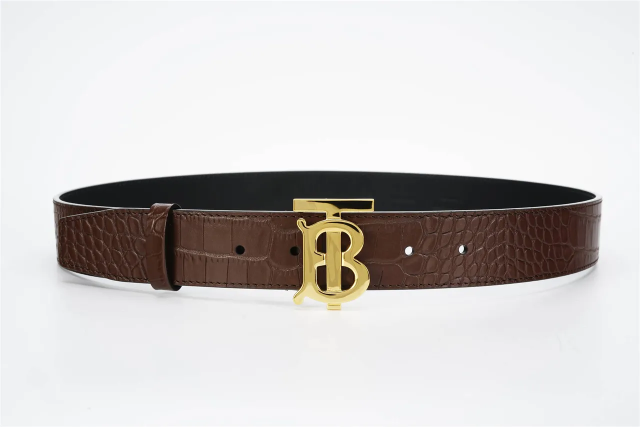 Burberry TB Belt Ceinture en cuir marron embossée crocodile 7
