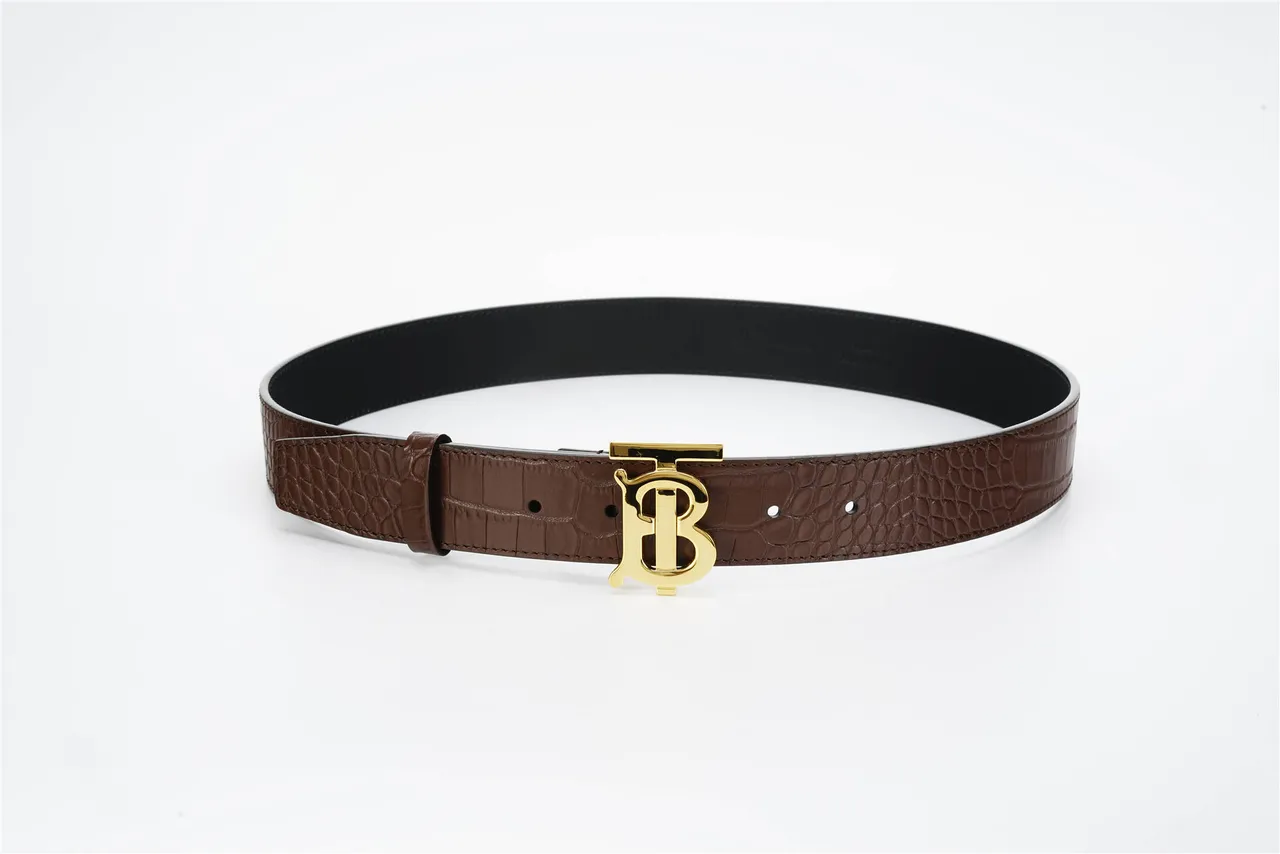 Burberry TB Belt Ceinture en cuir marron embossée crocodile 8