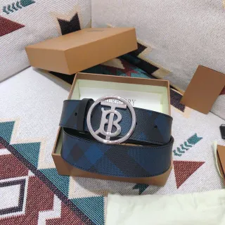 Burberry TB Belt Navy Blue and Black Check Leather Belt