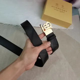 Burberry TB Monogram Gold-Tone Buckle Leather Belt