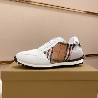 Burberry White Beige Check-Pattern Side Panel Perforated Mesh Toe Lifestyle Sneakers