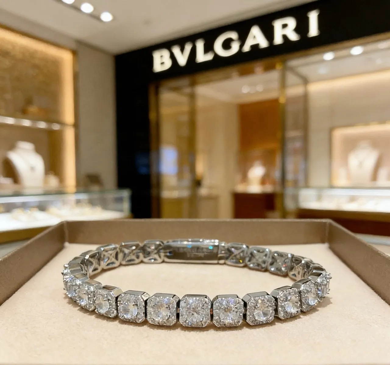 Bvlgari Bracelet de Pierre Taille Carrée Halo Pavé Articulé 6