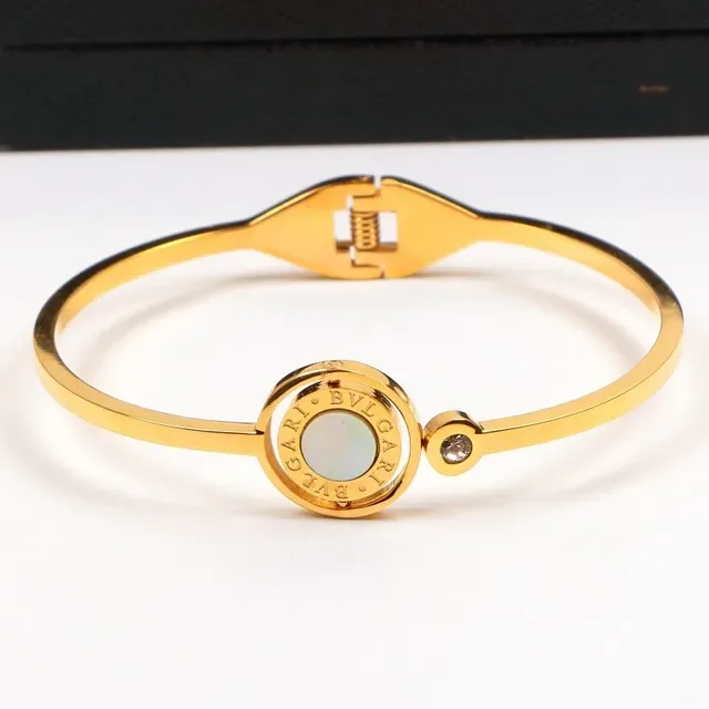Bvlgari B.zero1 Bracelet Or Argent à Charnière Médaille Circulaire Logo 4