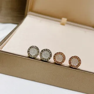 Bvlgari B.zero1 Silver Gold Circular Stud Pavé-Set Stones Earrings