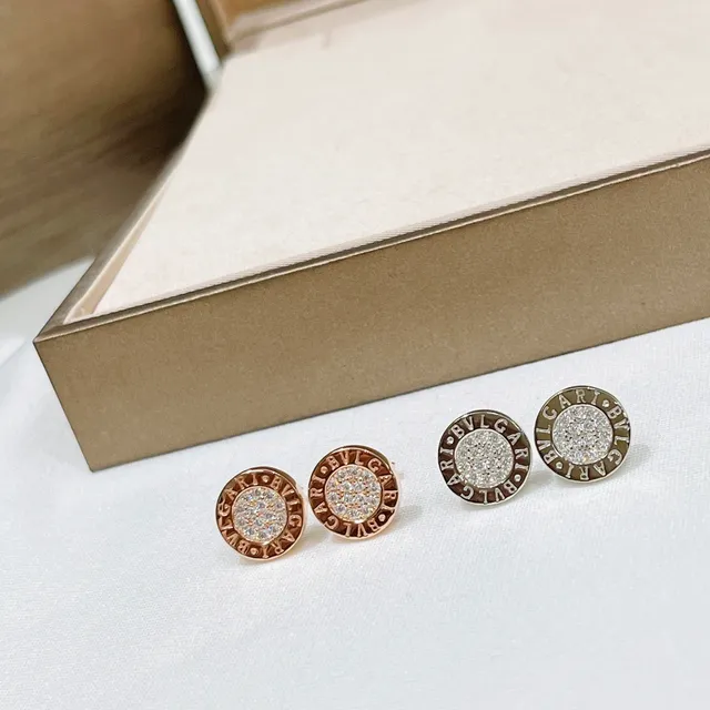 Bvlgari B.zero1 Silver Gold Circular Stud Pavé-Set Stones Earrings 2