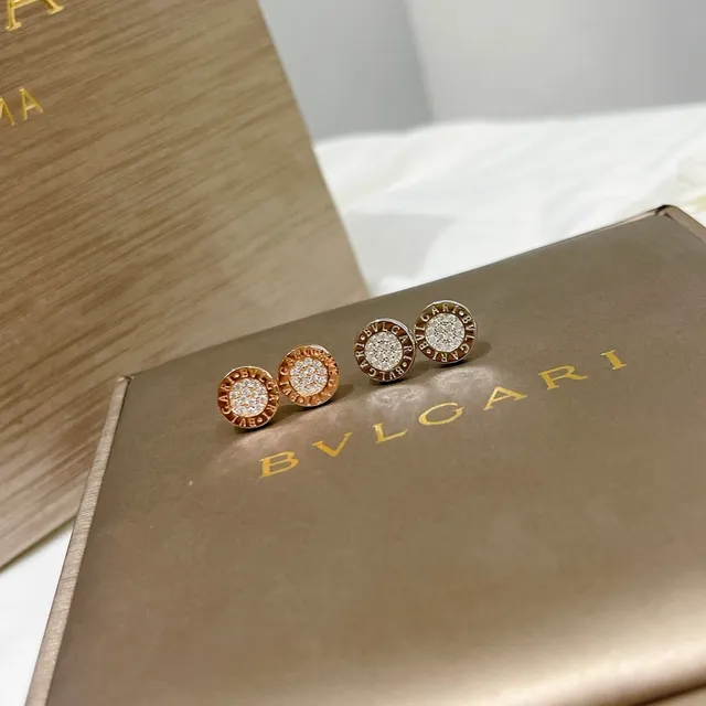 Bvlgari B.zero1 Silver Gold Circular Stud Pavé-Set Stones Earrings 3