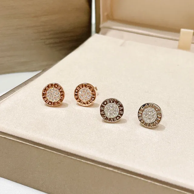 Bvlgari B.zero1 Silver Gold Circular Stud Pavé-Set Stones Earrings 4