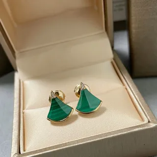 Bvlgari Divas’ Dream Malachite and Gold-Tone Fan Stud Earrings