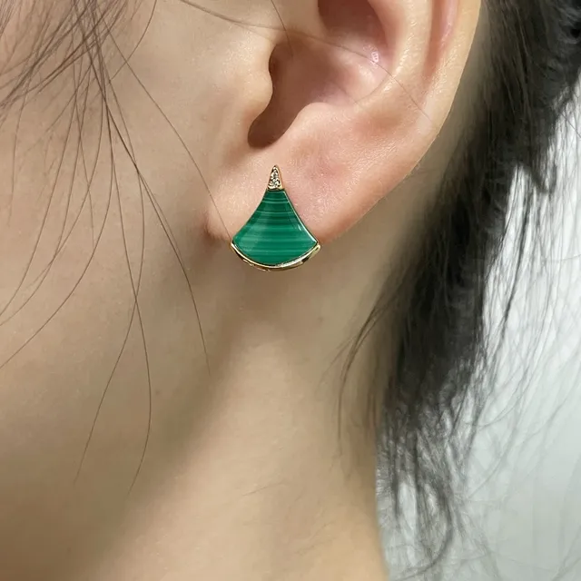 Bvlgari Divas’ Dream Boucles d'Oreilles Malachite et Doré en Forme d'Éventail 4
