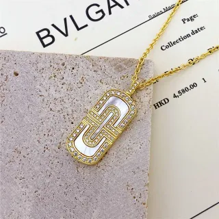 Bvlgari Geometric Mother-of-Pearl and Pavé Crystal Pendant Necklace