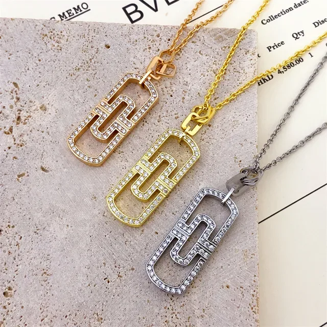 Bvlgari Geometric Mother-of-Pearl and Pavé Crystal Pendant Necklace 2