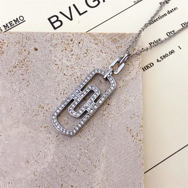 Bvlgari Geometric Mother-of-Pearl and Pavé Crystal Pendant Necklace 5