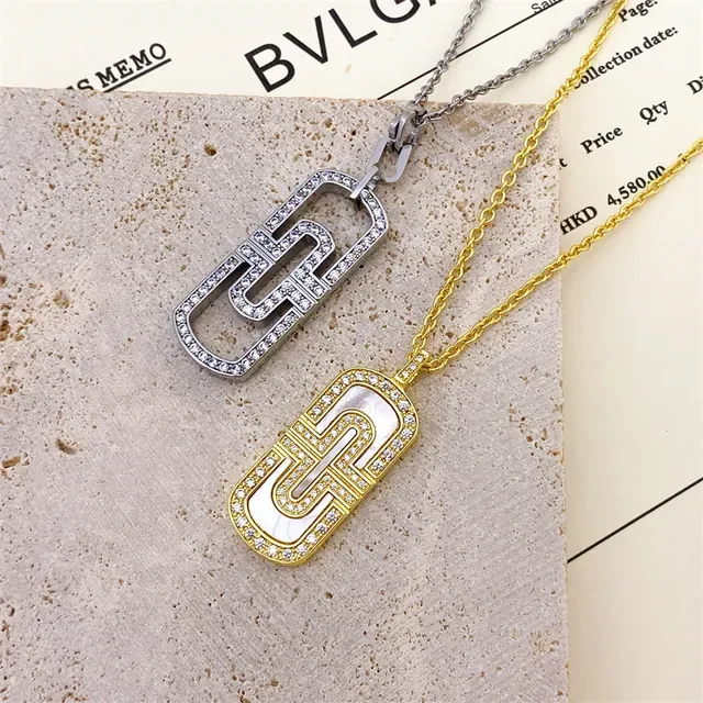 Bvlgari Geometric Mother-of-Pearl and Pavé Crystal Pendant Necklace 6