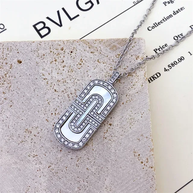 Bvlgari Geometric Mother-of-Pearl and Pavé Crystal Pendant Necklace 8