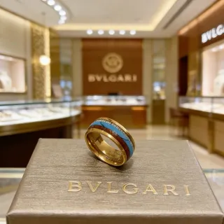 Bvlgari गोल्ड ब्लू वाइड बैंड एनामेल इनले रिंग
