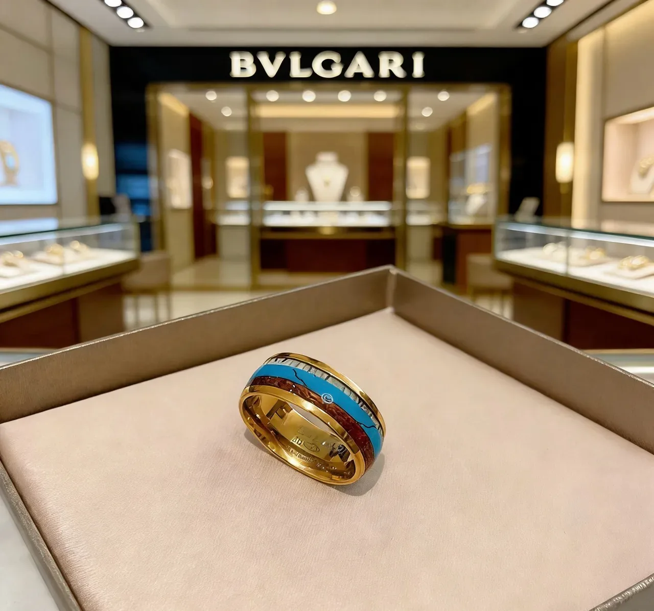 Bague Bvlgari Or Bleu Bande Large Inlay Émail 3