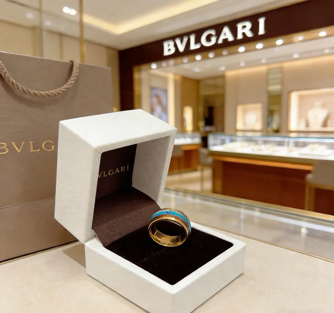 Bague Bvlgari Or Bleu Bande Large Inlay Émail 4