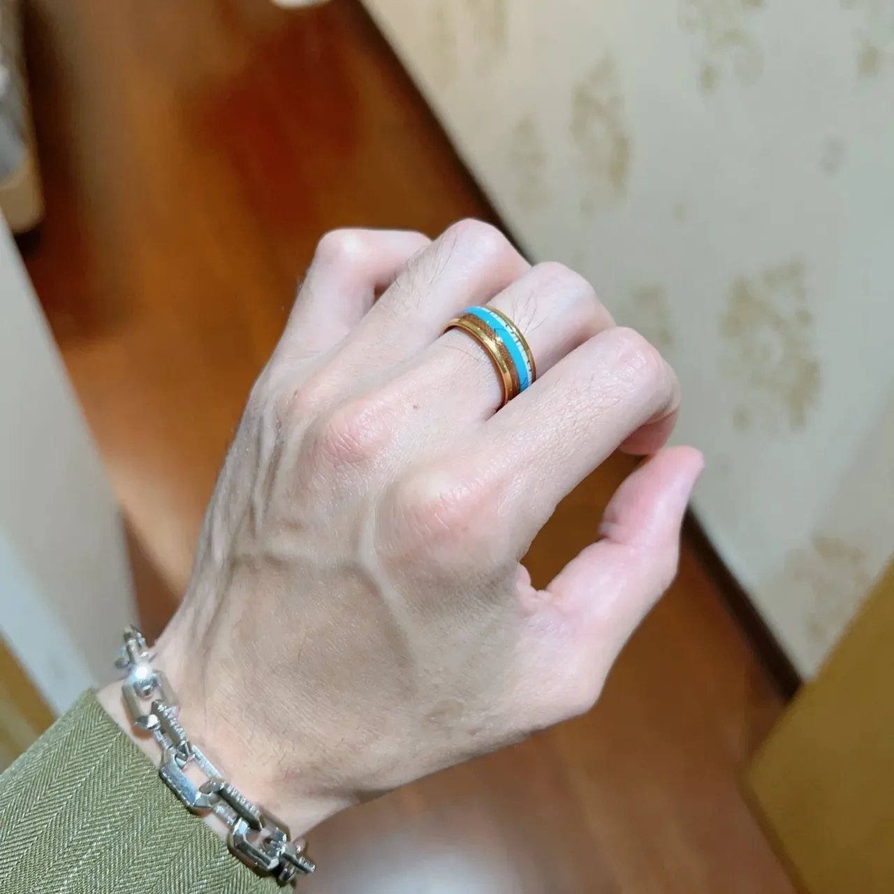 Bague Bvlgari Or Bleu Bande Large Inlay Émail 5