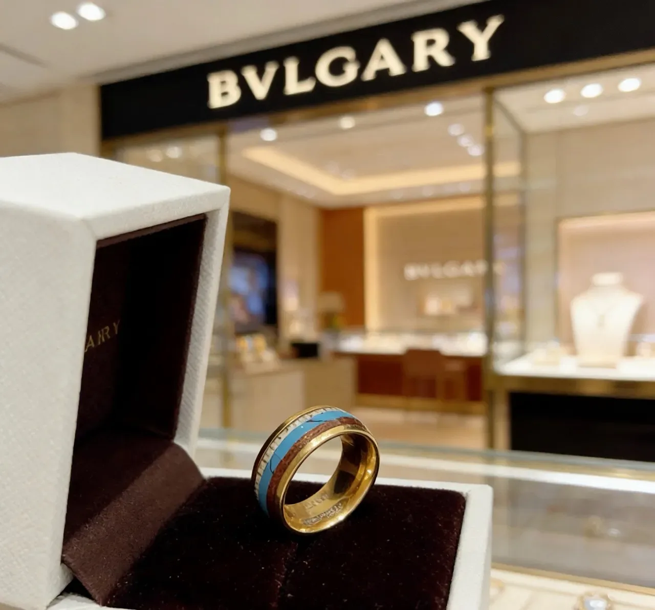 Bague Bvlgari Or Bleu Bande Large Inlay Émail 7