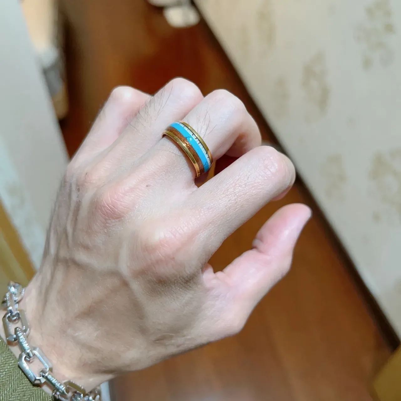 Bague Bvlgari Or Bleu Bande Large Inlay Émail 8