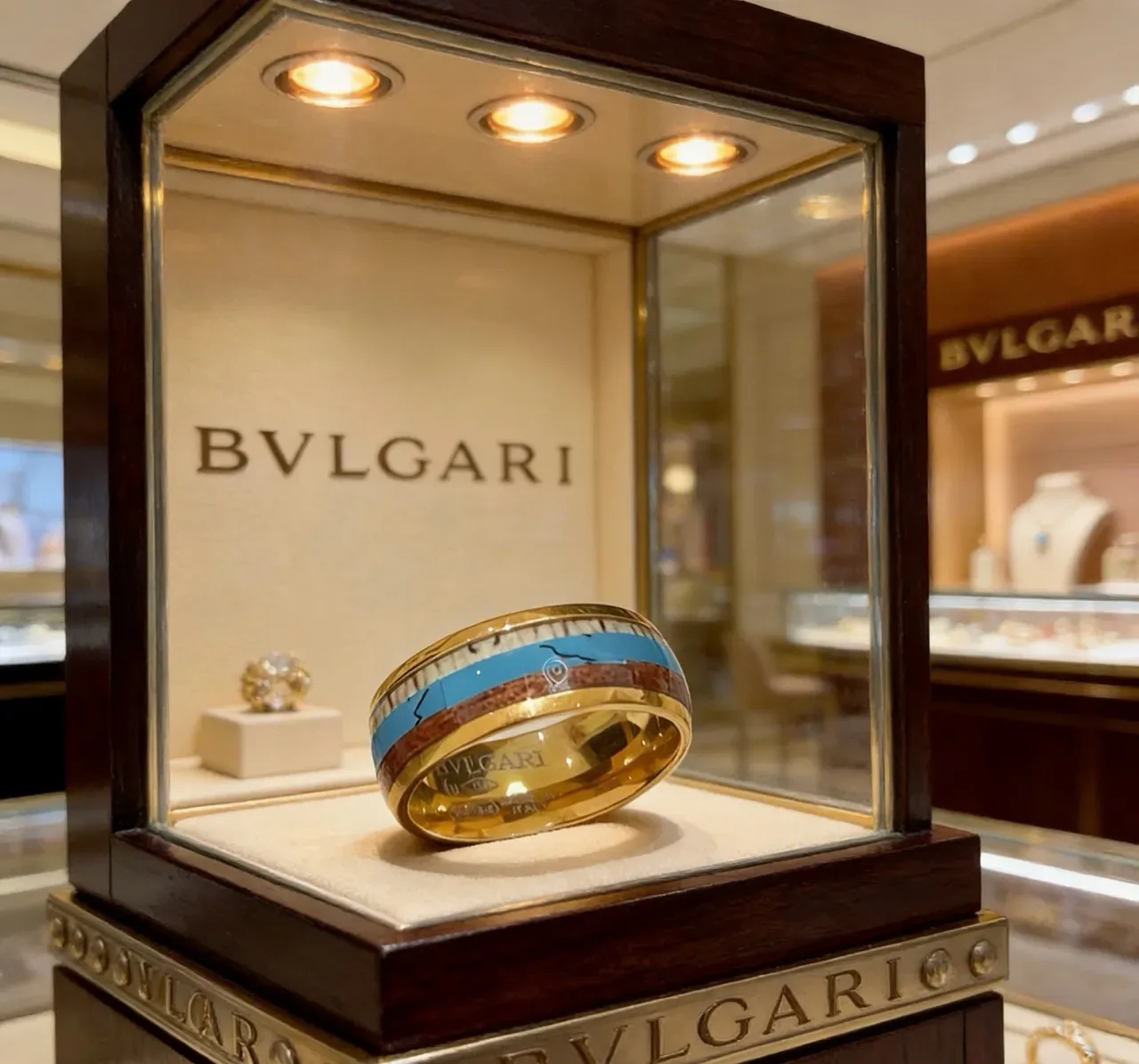 Bague Bvlgari Or Bleu Bande Large Inlay Émail 9