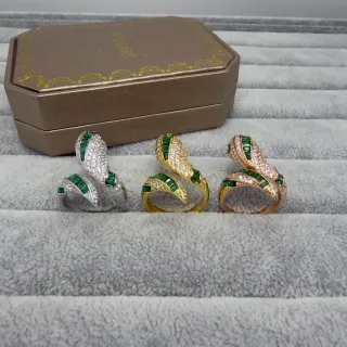 Bvlgari Green Gold Serpentine Coil Design Baguette-Cut Stones Ring
