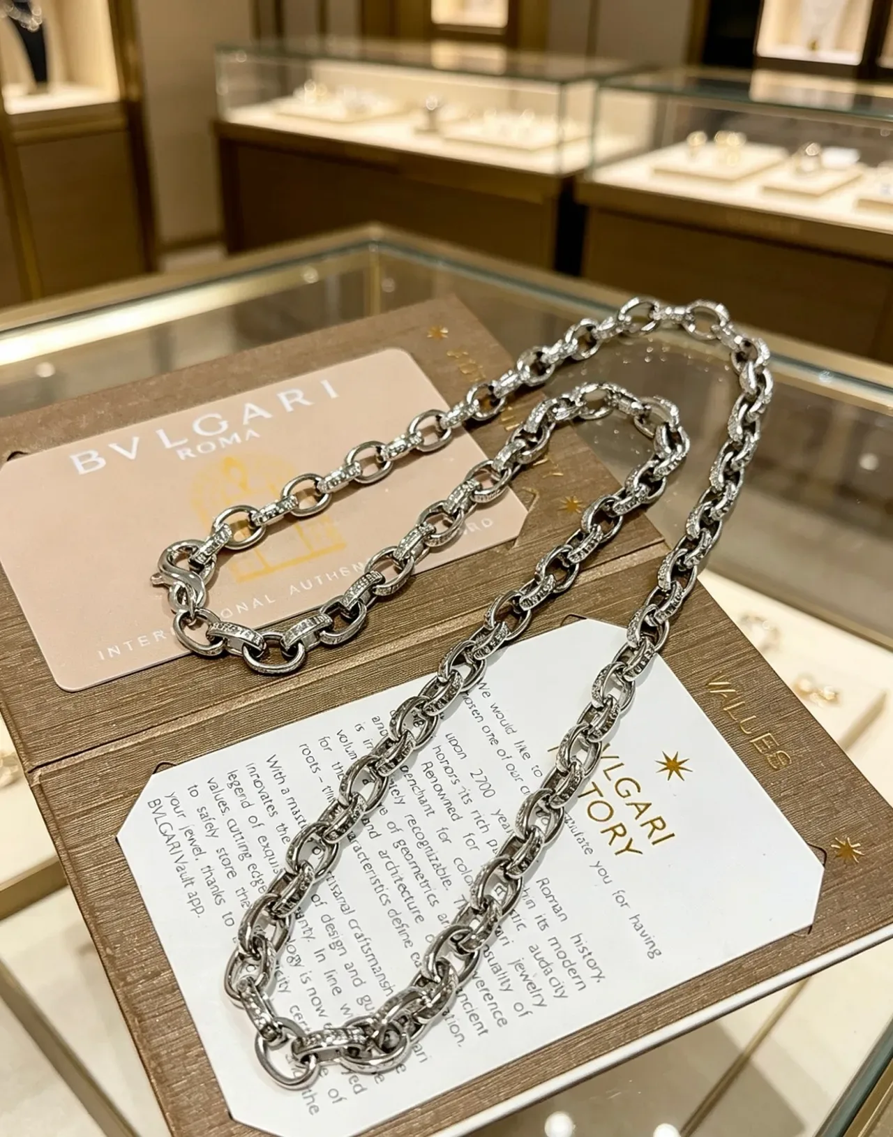 Bvlgari Pavé-Set উত্কীর্ণ লিংক চেইন নেকলেস 3