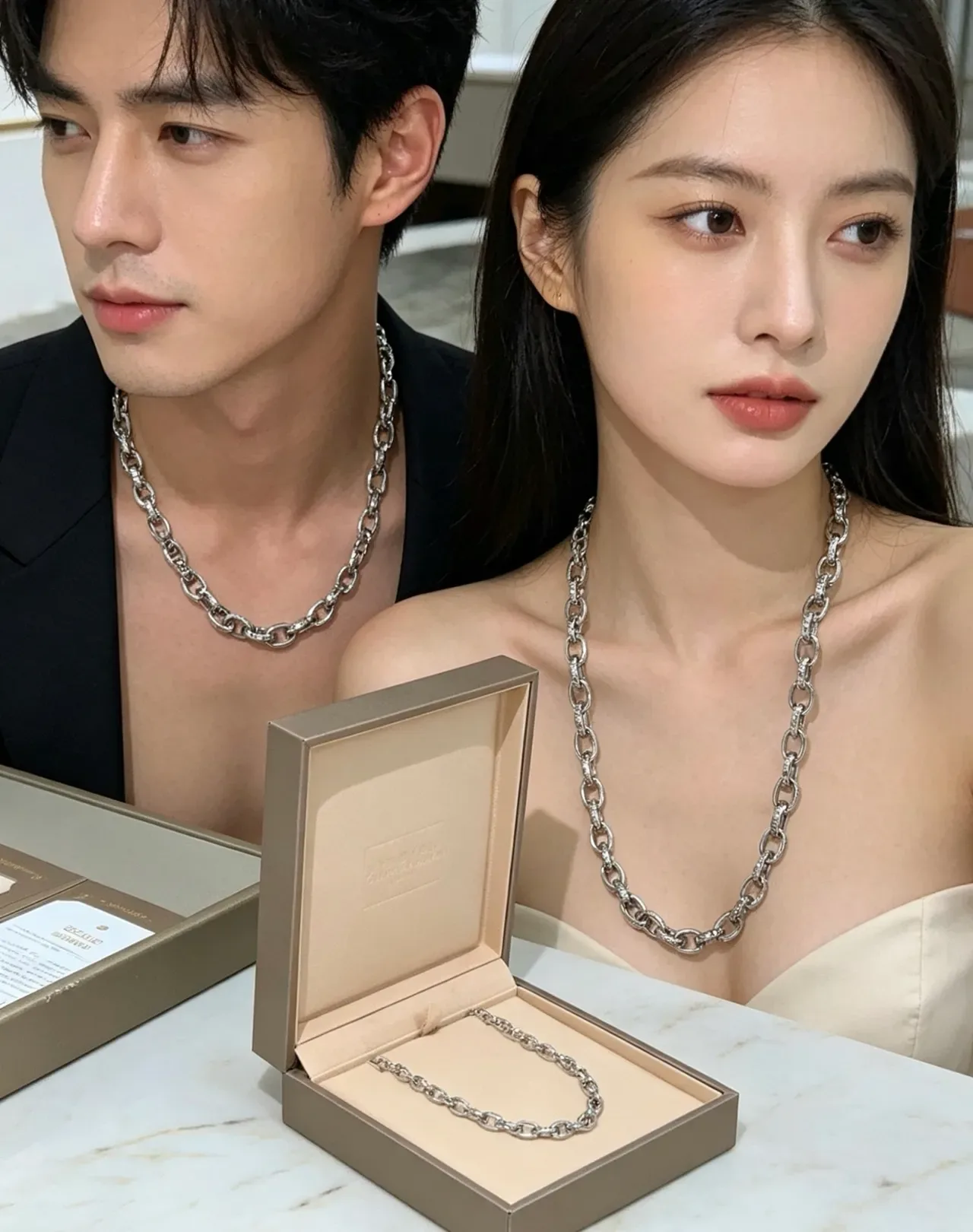 Bvlgari Pavé-Set উত্কীর্ণ লিংক চেইন নেকলেস 5