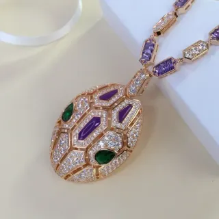Bvlgari Purple Green Geometric Tessellated Pavé-Set Diamond Necklace
