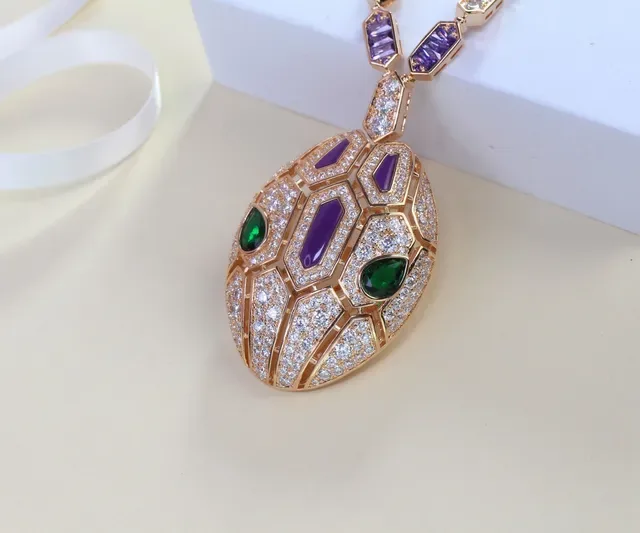 Bvlgari Collier Diamants Pavé-Set Geometric Tessellated Violet Vert 2