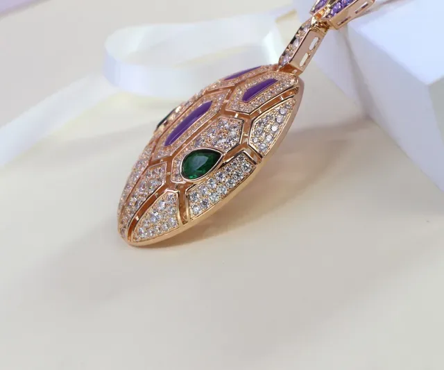 Bvlgari Collier Diamants Pavé-Set Geometric Tessellated Violet Vert 5