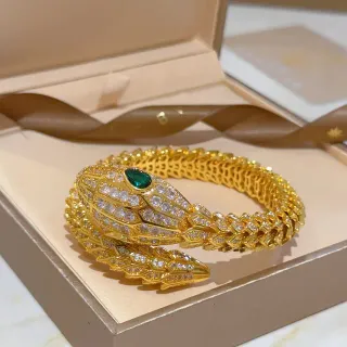 Bvlgari Serpenti Gold-Tone Pavé Emerald-Eye Snake Bracelet