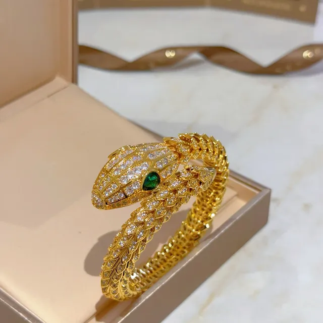 Bvlgari Serpenti Bracelet Serpent Ton Or Pavé Oeil d'Émeraude 9