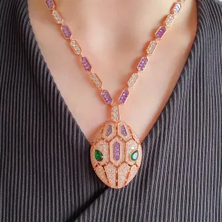 Bvlgari Serpenti হেক্সাগোনাল স্কেল এমারাল্ড আই রোজ গোল্ড অ্যামেথিস্ট ডায়মন্ড নেকলেস