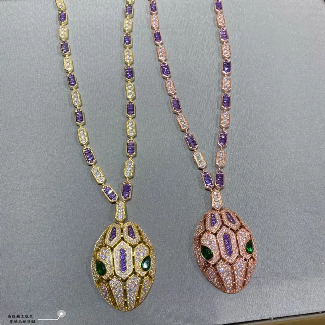 Bvlgari Serpenti Échelle Hexagonale Œil d'Émeraude Or Rose Améthyste Collier de Diamants 5