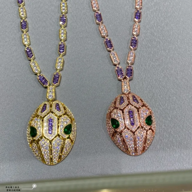 Bvlgari Serpenti Échelle Hexagonale Œil d'Émeraude Or Rose Améthyste Collier de Diamants 6
