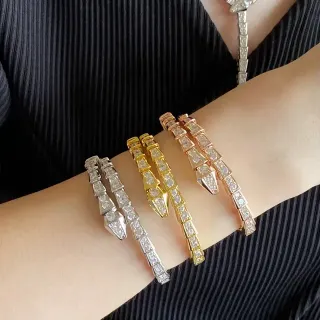 Bvlgari Serpenti Silver Gold Articulated Geometric Links Pavé-Set Stones Bracelet