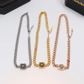Bvlgari Silver Gold Chunky Curb Chain Square Logo Pendant Necklace