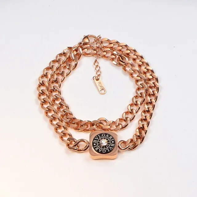 Bvlgari Prata Dourado Corrente Curb Chunky Pingente Logo Quadrado Colar 6