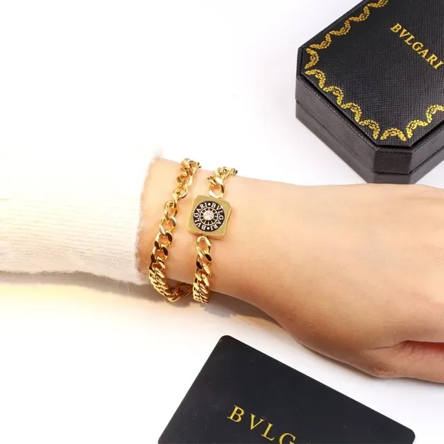 Bvlgari Prata Dourado Corrente Curb Chunky Pingente Logo Quadrado Colar 8