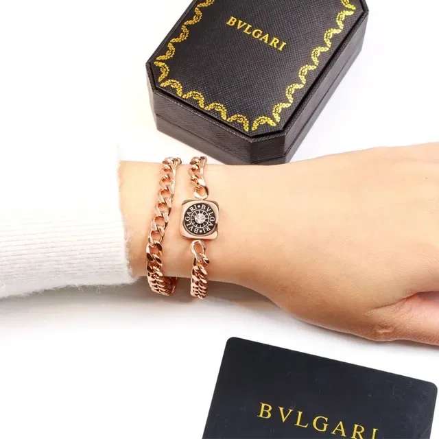 Bvlgari Prata Dourado Corrente Curb Chunky Pingente Logo Quadrado Colar 9
